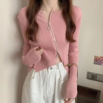 반집업가디건 집업가디건 지퍼 업 니트 가디건 여성 가을 롱 슬리브 슬림핏 스웨터 코트 데일리룩 솔리드 크롭
