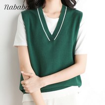 나바바 NK755 여성 캐주얼 라인배색 브이넥 니트조끼