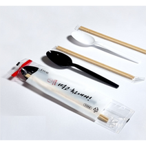 먹고 힘내자~~ 블랙 숟가락 젓가락 세트 500개입, 블랙숟가락 + 대나무젓가락, 500