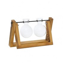 아스케이지 데스크탑 투명 유리 화분 전구 꽃병 테라리움 레트로 나무 스탠드 홈 장식 미니 모양, 03 Double Ball Vase