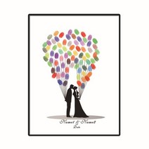 웨딩 방명록 게스트북 결혼식 DIY 대형 60x80cm 웨딩 파티 장식 캔버스 회화 지문 트리 서명 방명록 기념일, 23 110_02 30x40cm 1set ink pad
