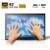 모니터 13.3 인치 FHD IPS 터치 스크린 휴대용 모니터 13 인치 LCD 컴퓨터 디스플레이 HDMI/Type-C 노트북, 01 13.3 FHD Touch