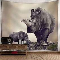 KRWHTS Safari Decor Collection Two Rhino Rhinoceros Sun Shining Through Cloudy Sky Grassland Autumn, 1