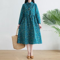 중년여성옷 40 50대 엄마옷 마담 빅사이즈 간절기 꽃무늬 카라 플라워 스트링 롱 원피스