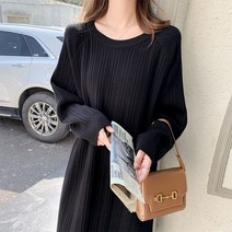 [하나비] 이바스누리 여성 겨울 원컬러 라운드넥 무지 니즈 옆 트인 니트 원피스