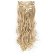 [정품] LELINTA 7피스 클립 16개 61cm(24인치) 웨이브 컬리 풀 헤드 클립, Sandy Blonde Mix Bleach Blonde