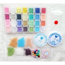40종 3mm 비즈세트 (우레탄줄+비즈바늘포함), 40종비즈세트