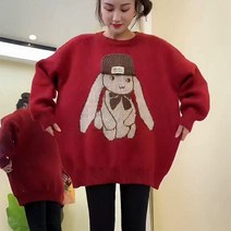 풀오버스웨터 2022 여성 스웨터니트셔츠 라운드넥 후드 강아지 애니메이션 두꺼운 와이드 루즈핏 긴 소매 3890592657