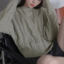 넷투넷코리아 여성 긴팔 티셔츠 라운드 루즈핏 꽈배기 니트 스웨터