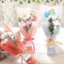 축하 감사 수제 목화꽃 장미 작은 비누꽃 꽃다발 생일 발표회, 블루
