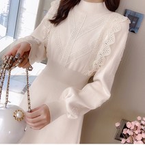 가을 반폴라 레이스 프릴 니트 원피스