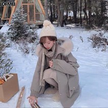 공식 웹 사이트 그래픽 극복 여성 2021 겨울 새로운 패션 서양식 작은 기질 후드 대형 모피 칼라 재킷