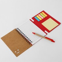 키알리 스마일 미니 수첩 볼펜 세트 노트 접착 메모지 스티커 포스트잇, 색상, 레드