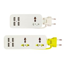 외국 여행용 멀티탭 멀티플러그 어학연수 관광 출장, 상세이페이지 참고, 4USB1 플러그 3개 구멍유럽 표준 황록색
