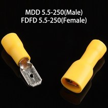 전선 와이어 방수 커넥터 6.3mm 암 남성 pvc 전기 배선 절연 압착 터미널 스페이드 파란색 노란색 빨간색 fdfd mdd2, 노란색 fdfd mdd, 50개(25개)