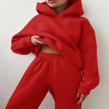 드라이슈트 웻슈트 여성용 운동복 따뜻한 후드 오버사이즈 단색 캐주얼 긴 바지 가을 겨울, 52.Red - XL