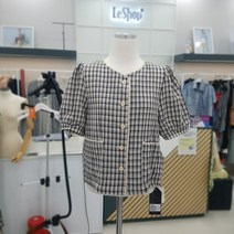 린넨사 잔체크 오픈 장식 블라우스LL5BL850A