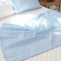 자요 여름이불 시어서커 홑이불 1+1, 체크 블루