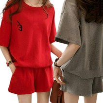 엘레스 투피스 루즈핏 트레이닝복 레드+그레이 2장 투피스 상하의세트