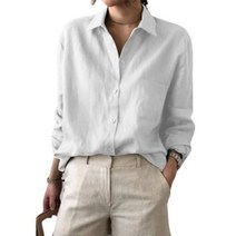 코발트 블루 셔츠 파란색 블라우스 남방 난방 빈티지 솔리드 컬러 코튼 린넨 탑스 2023 가을 봄 의류 Office Lady Chic Clothes 24162