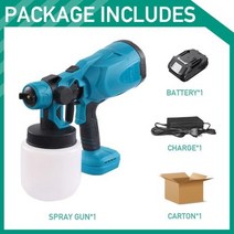 성능좋은 800ML 전기 스프레이 건 HVLP 무선 페인트 분무기 DIY 자동차 가구 스틸 코팅 에어 브러시 마키타 18V 배터리 호환, One small battery+EU 플러그