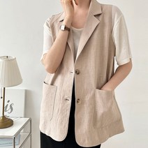 빅사이즈 린넨조끼 베스트 봄 여름 간절기 카라 마 민소매 66~88