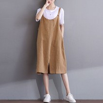 여자 면 마 멜빵 원피스 캐주얼 나시원피스 트임 여름신상 빅사이즈 SFW0313041
