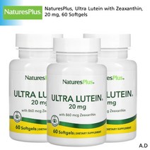 네이처스플러스 울트라 루테인 지아잔틴 20mg FloraGLO Lutein 금잔화 메리골드 추출물 60소프트젤 3팩