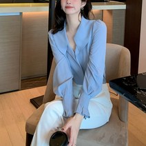 넷투넷코리아 여성 심플 캐주얼 쉬폰 블라우스 데일리 기본 셔츠