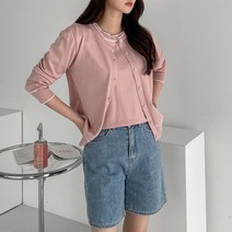 오오엘 여성용 데이지 배색 반팔 니트 + 가디건 세트