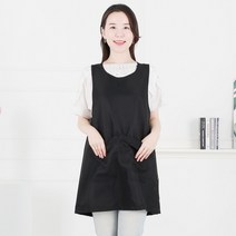 클린유니폼 원피스형 양쪽 트임 앞치마, All 블랙, 1개