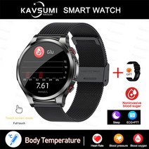 혈당 시계 ECG PPG 무통 비침습성 스마트 워치 남성 건강한 혈압 운동 측정기, [01] with original box, [05] Black Mesh Belt