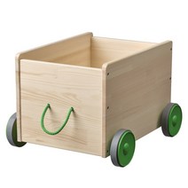 이케아 FLISAT 플리사트 소나무 원목 장난감수납함   녹색 바퀴