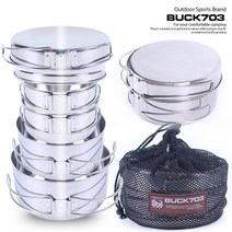 [벅703] [BUCK703]27종 스텐레스 라면 미니 코펠 식기세트 6P, 스텐레스 손잡이형 코펠식기(6p), 상세 설명 참조