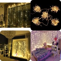 마트498 투명선 LED 커튼 웜색 지네전구 1MX3M 크리스마스트리 와이어전구 츄리전구 오너먼트 줄줄이전구 감성캠핑