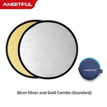 반달마켓 휴대용반사판 사진 촬영 반사판 AMBITFUL- 2 인 1 골드 실버 화이트 30cm 라운드 반사판 야외 및, 02 Gold and Silver