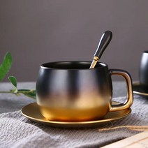 아메리카노 그라데이션 세라믹 커피잔 선물세트, 금손잡이