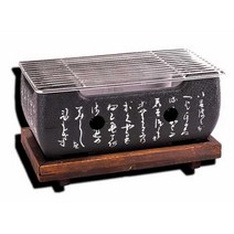 일본식 개인 화로 미니 숯불 바비큐 그릴 캠핑 화덕 1인용 혼술 불판, 중형 + 나무 받침대+그릴