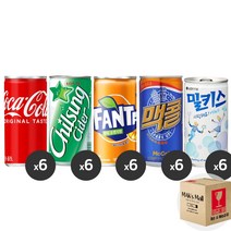 [막스] 혼합세트 190ml 30입(각6개씩) 미니 캔음료 음료수 캔콜라 캔사이다, 1)코카콜라6 칠성사이다6 환타6 맥콜6 밀키스6, 1세트