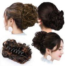 자연스러운 똥머리 집게 당고머리 가발 볼륨업스타일, 내츄럴블랙