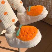 귀여운 오렌지 퍼 슬리퍼 털 실내화 거실 화 한라봉 귤 홈슈즈 미끄럼 방지 통굽 키높이