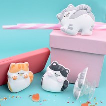 나인어클락 고양이 냥이 스마트 그립 실리콘 톡 핸드폰 거치대, 궁디 치즈냥