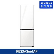 삼성 비스포크 냉장고 2도어 키친핏 글래스 [RB33A3661AP], 글램 화이트+새틴베이지