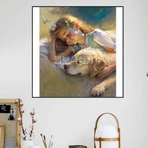 보석 비즈 십자수 소녀와 강아지 대형 DIY 디즈니 명화 구어도 공예 구슬 해바라기