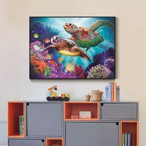 바다 거북이 인테리어 그림 보석 십자수 재료 큐빅 DIY 비즈, 50X40CM