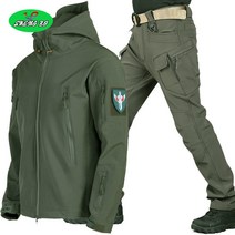 SHENGBO 남성 기모 전술복 트렌치 후드집업 등산복 상하세트 겨울 스키 낚시복 세트+HY107WH