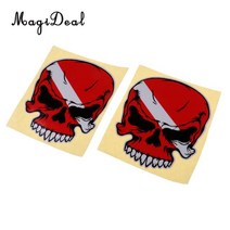 스킨스쿠버용품 대형 방수 반사 스쿠버 다이빙 탱크 실린더 핀 오리발 스티커 데칼 액세서리 2 개 세트, 붉은 해골