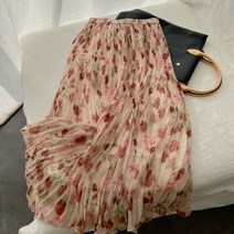 쉬폰롱스커트 a라인 여름 여성 원사 주름 피쉬테일 주름스커트