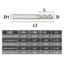 CNC조각기 각인기인치 4-블레이드 엔드 밀 5-조각 세트 고속 강철 CNC 조각 밀링 커터 헤드 1/8 1/4 3/16, 한개옵션0
