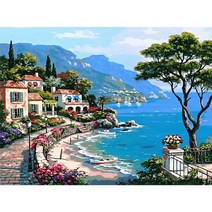 바닷가 마을 1 캔버스 보석 십자수 40x50 페인팅 형 다이아몬드 엘리 화 비즈 액자 풍경 #2574EO, 쿠팡 본상품선택